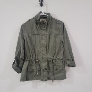 Ashley Womens Utility Jacket Size Small Green Military Tiger Rhinestones